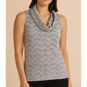 Anthropologie Deletta Cowl Neck Sleeveless Blouse Tank Chevron White Gray Medium